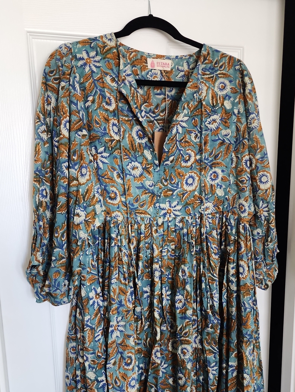 NWT 21 Tara Brooklyn Boho Blue Floral Cotton Dress